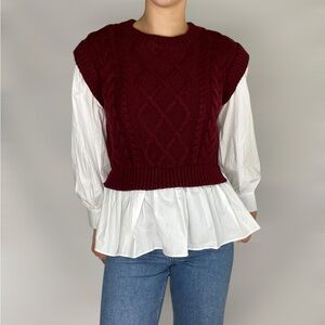 English Factory Burgundy Cable Knit Sweater Vest